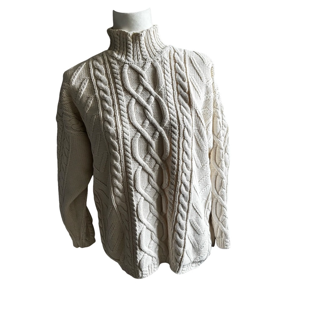 Roots Men's Small or Women’s M/L Off-White Cable Knit Turtleneck/Mock Sweater